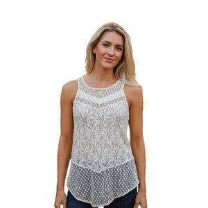 AMERICAN Eagle Outfitters Ivory Lace Sheer SleevlessTop